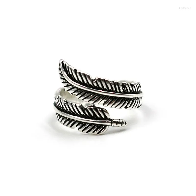 Wedding Rings Real Silver Color Feather For Women Fashion Adjustable Size Ring Anillos