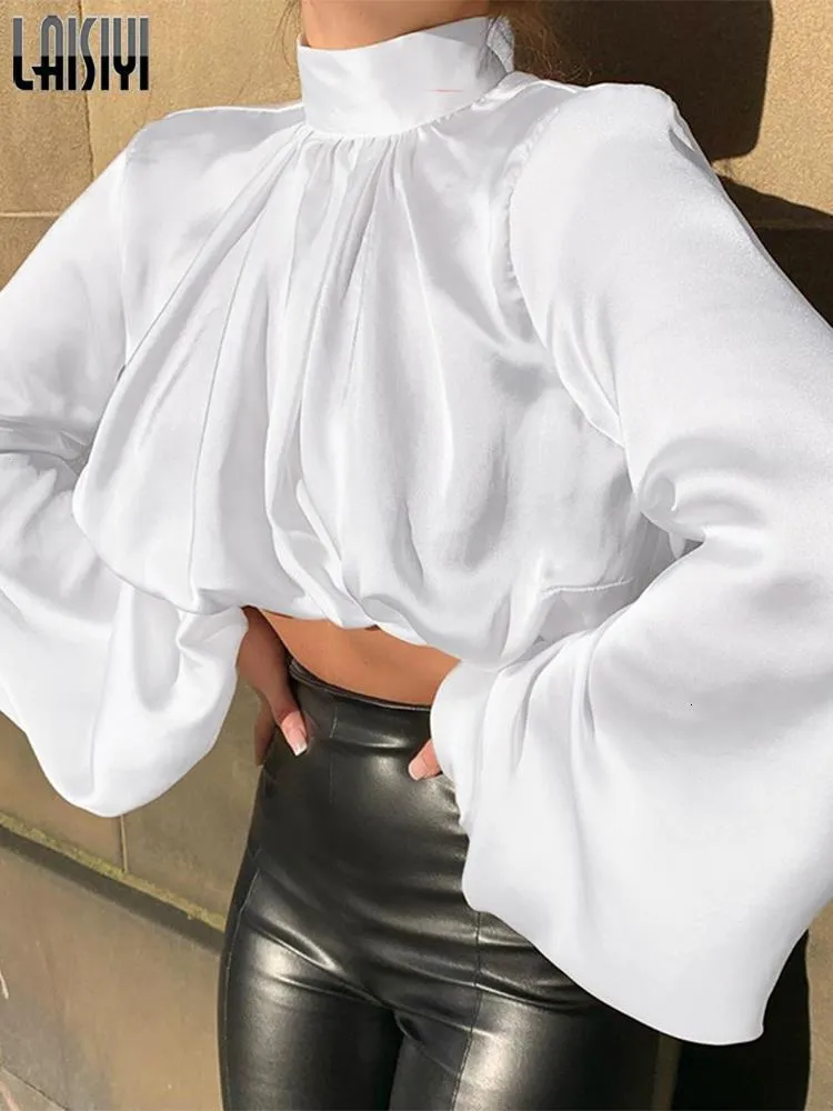 Женские блузкие рубашки блузки атласный фонарь с длинным рукавом женский блузка шикарно осенняя рубашка с турниной элегантны