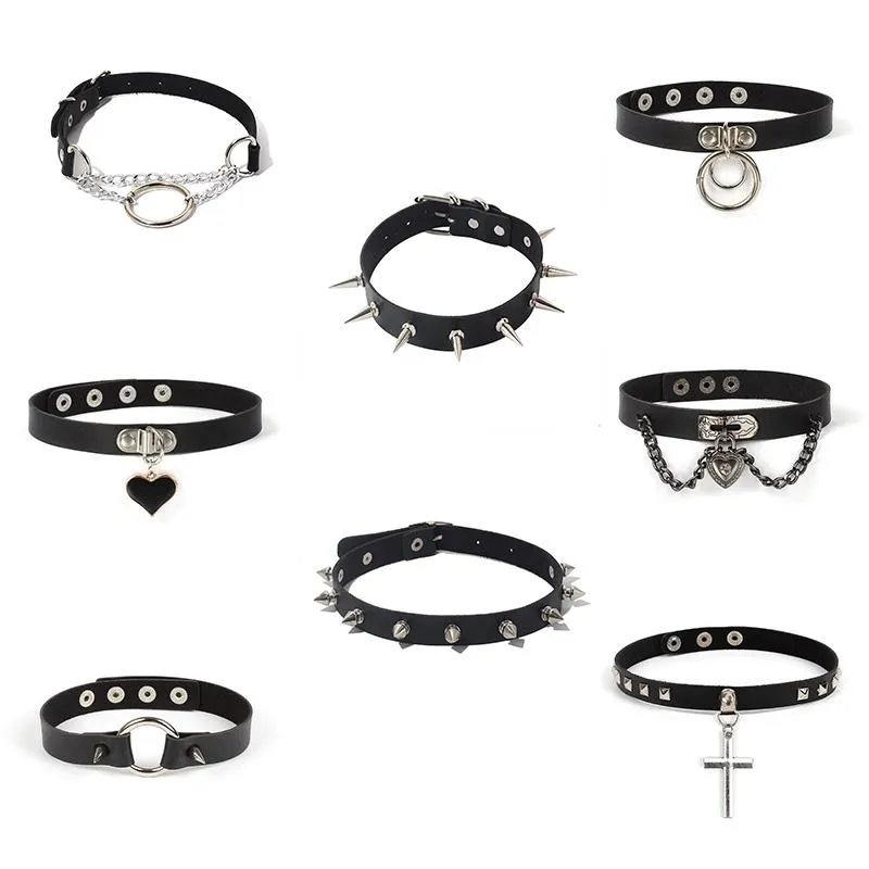 Choker Chokers Vintage Sexig Harajuku Halsband Gothic Pu Leather Heart Clavicle Chain Punk smycken Tillbehör för kvinnokokare