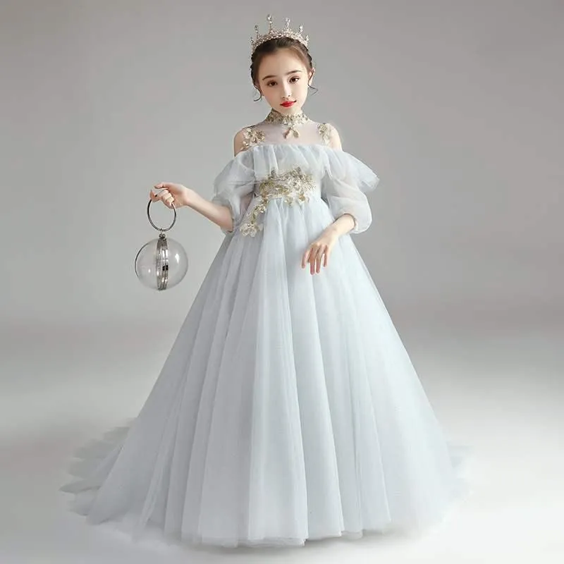 Girl Dresses Girl's paljetter Vackra prinsessan Flower Dress Summer Tutu Wedding Birthday Child Year Costume 2-12T