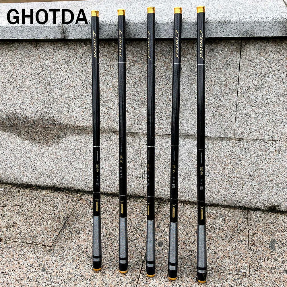 보트 낚시 막대 Ghotda 망원경 탄소 섬유 스트림 낚시 막대 슈퍼 하드 낚시 막대 36m 45m 54m 63m 72m J230211