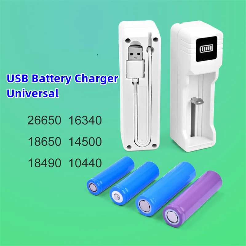 Charging indicator light Universal USB Battery Charger 1 Slots Fast Charging Protection Rechargeable for 18650 14500 23500 Smart Lithium Battery Charger