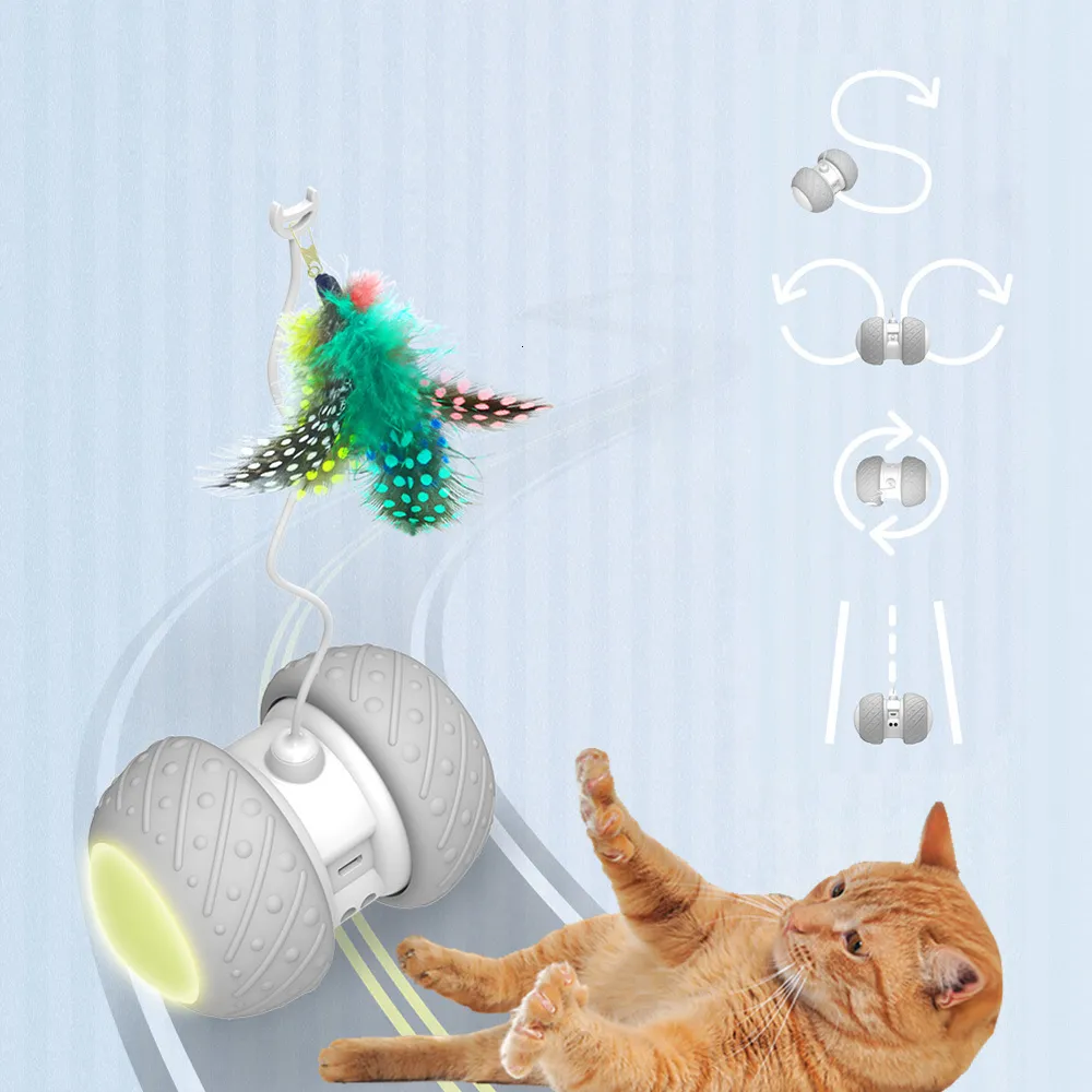 Cat Toys Smart Interactive Lrregular Rotating Mode s Funny Pet Game Electronic LED Light Feather Kitty Balls 230210