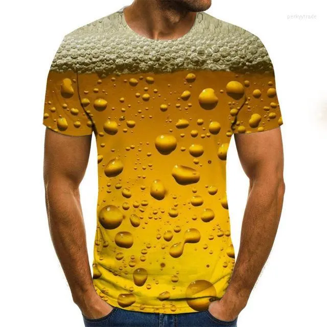 Erkekler T Shirt Bira 3D Dijital Baskı Gömlek Erkek Moda Yuvarlak Boyun Kısa Kollu T-Shirt