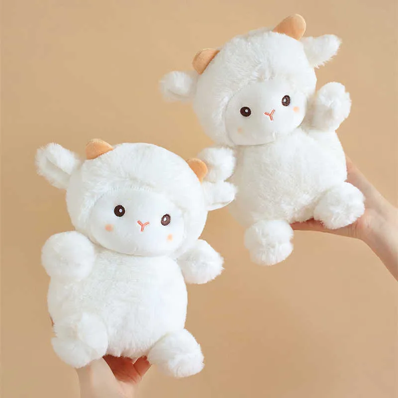 Doux mouton blanc jouets en peluche mignon bébé apaiser poupée en peluche dessin animé Animal compagnon de couchage oreiller Kawaii chambre lit décor cadeau