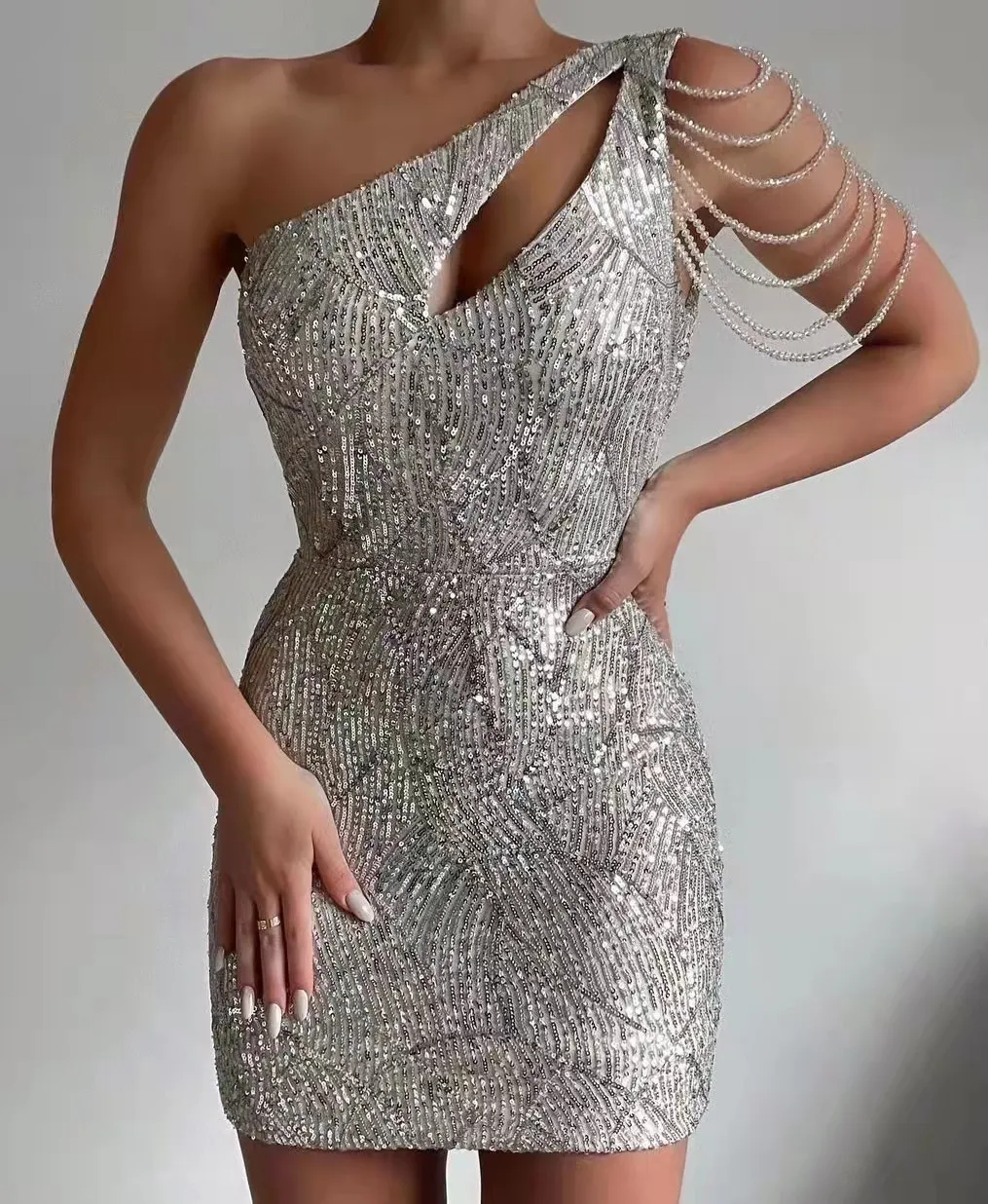 Festklänningar partysix vintage silver paljett aftonklänningar kvinnor sexig bodycon klänning kort fest prom klänning 230211