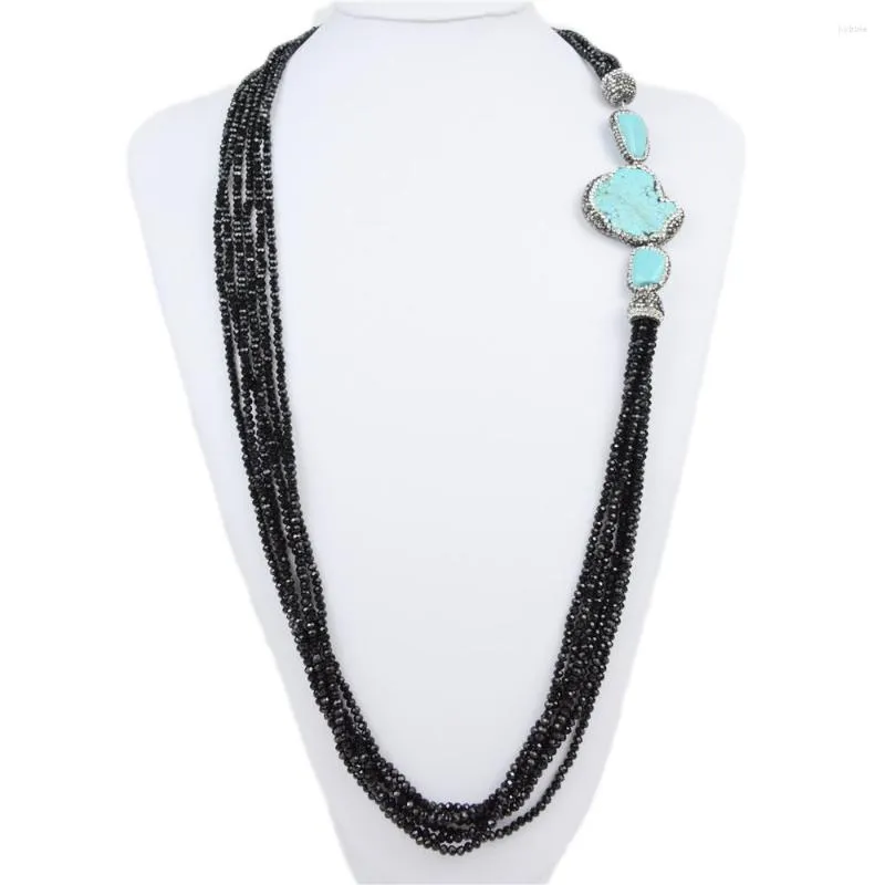 Choker 2023 Blue Stone Long Long Multi Brayer Netlace for Women Boho Crystal Beded Bendants Pendants Girl Fashion Jewelry Jewelry