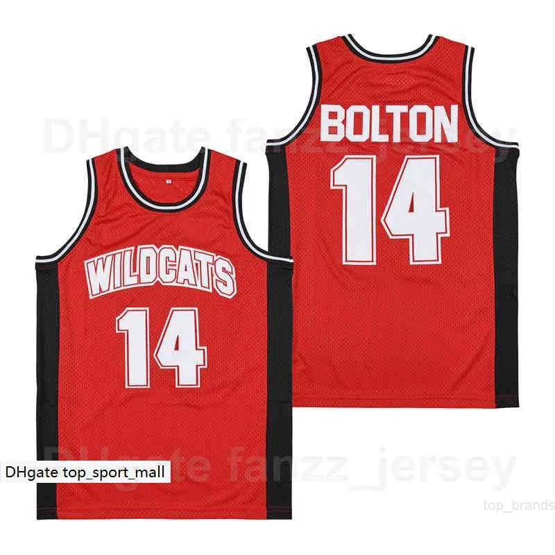 Men High School Musical Wildcats 14 Troy Bolton Jersey Moive Basketball Ademend Pure Cotton Team Color Red Hiphop voor sportfans Top te koop