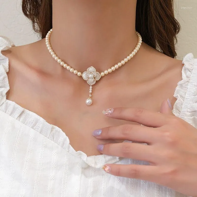 Choker Camellia Necklace Pearl Flower CollarBone Chain Women Jewelry