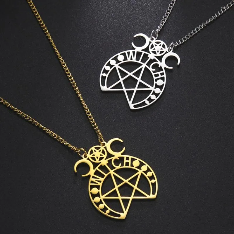 Hanger kettingen likgreat wicca pentagram ketting heksen pentacle drievoudige maan godin amulet heidense roestvrij staal sieraden jaar cadeau