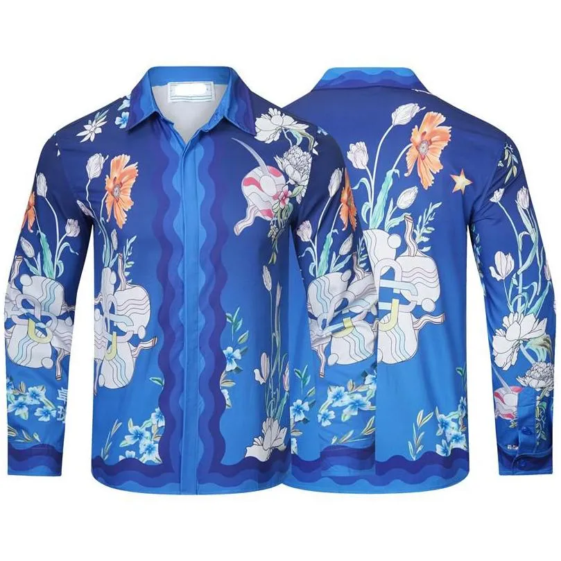 Erkek Elbise Gömlek Sonbahar/Kış 22 Yeni Casa Dijital Desen Alfabe Baskı Uzun Kollu Gömlek Erkekler ve Kadın Moda Gevşek Plover M DHY4H