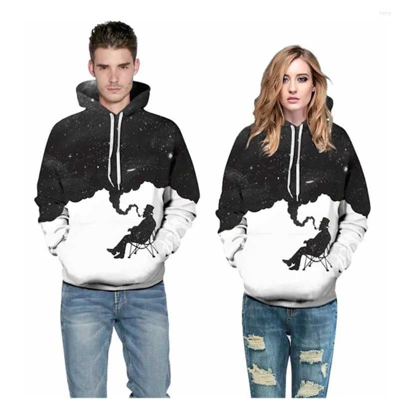 Herrtröjor 2023 Fashion Hip Hop Men/Women's Pullovers 3D Digital Print Gentleman's Smoking Hooded Long Sleeve Loose Polyester