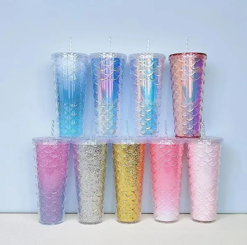 24oz Starbucks Cups Iridescent Bling Gold Berry Mugs studded Double Wall tumblers Cold Coffee Cup With Logo FY4160 210
