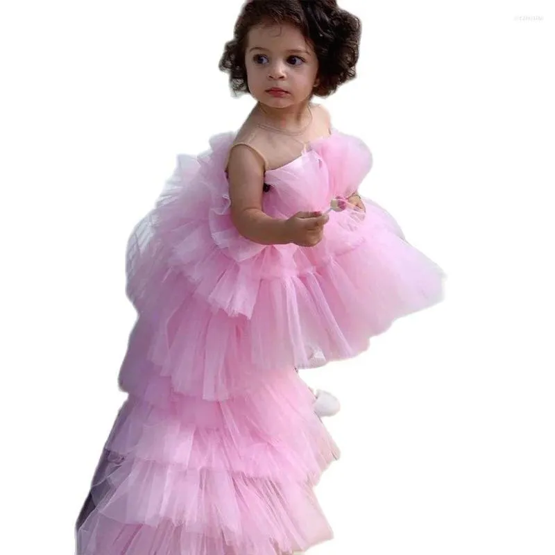 Girl Dresses Rose Tulle Princess Puffy Flower Baby Wedding Party High-Low Kid Brithday Dress First Communion Gown