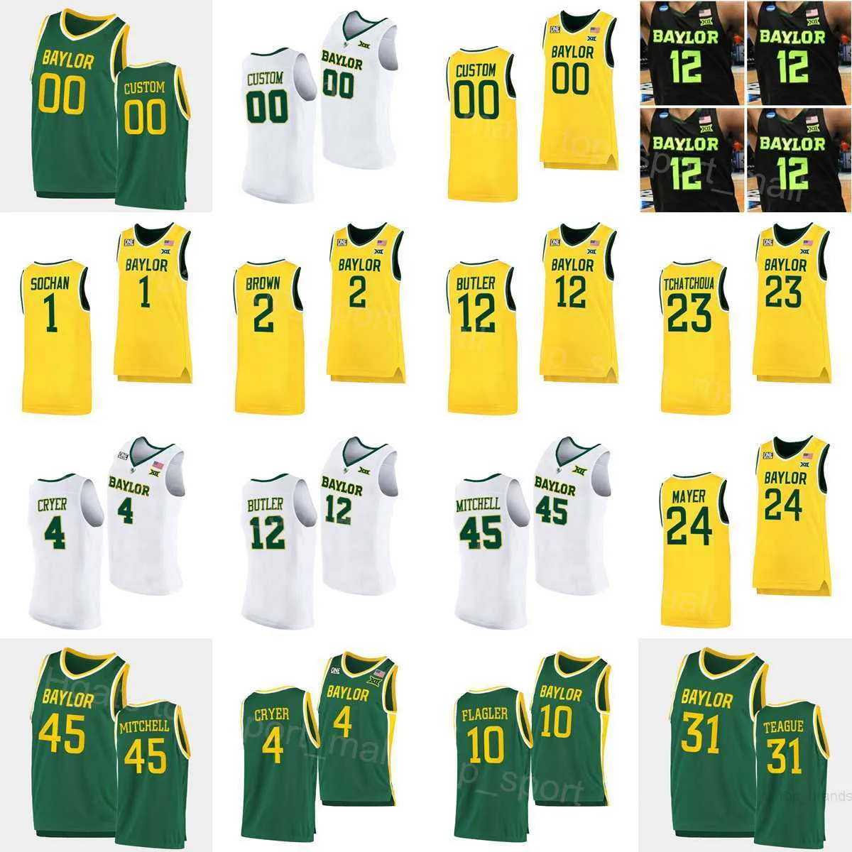 NCAA Basketball College Baylor Bears 10 Makai Mason Jersey University 20 Manu Lecomte 15 Johnathan Motley 2 Taurean Prince 55 Pierre Jackson Nome personalizzato traspirante