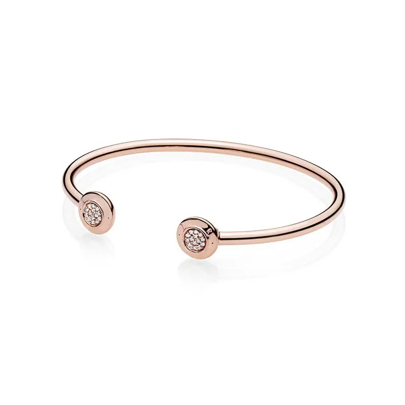 18K Rose Gold Pave Cuff Bangle Bangle مع صندوق أصلي لـ Pandora 925 Sterling Silver Wedding Jewelry CZ Diamond Engagement Homelet Set Set Bracelet