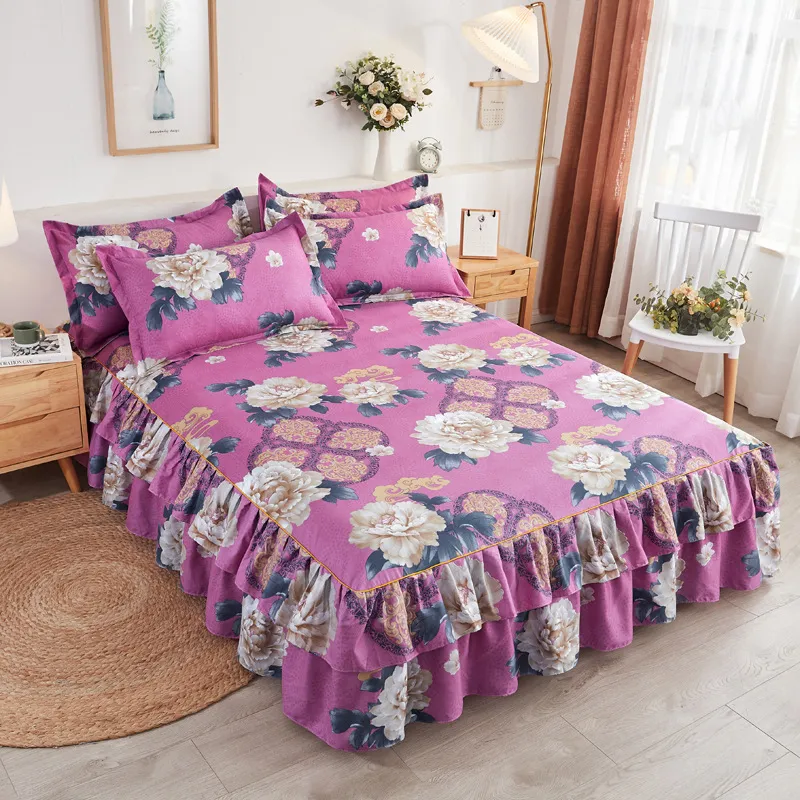 Jupe de lit quatre saisons literie jupe de lit taies d'oreiller couvre-lit de mariage drap de lit housse de matelas complet double reine roi taille fleurs drap de lit 230211