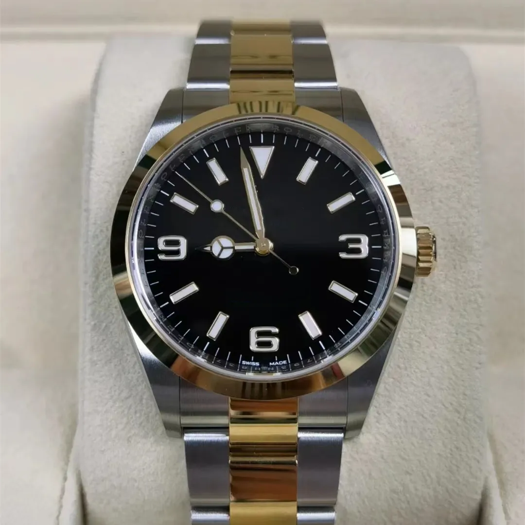 Unisex mechaniczny zegarek na rękę M124273-0001 szafirowa tarcza 36MM męski zegarek złoty pasek ze stali nierdzewnej 317L damski zegarek pasek na prezent oryginalne pudełko