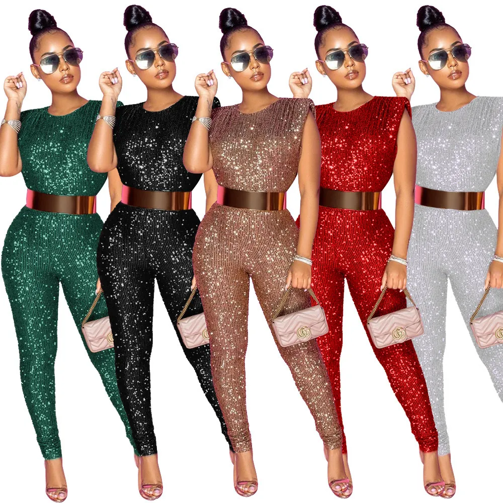 Jumpsuits de mujeres Rompers Vazn Sexy OCK LEQUINS GLITTER OFICINA DE MUJERES Mujeres Fiesta de banquete Banquete Jumpsuos de playa Full Pant vendaje Rompers 230210