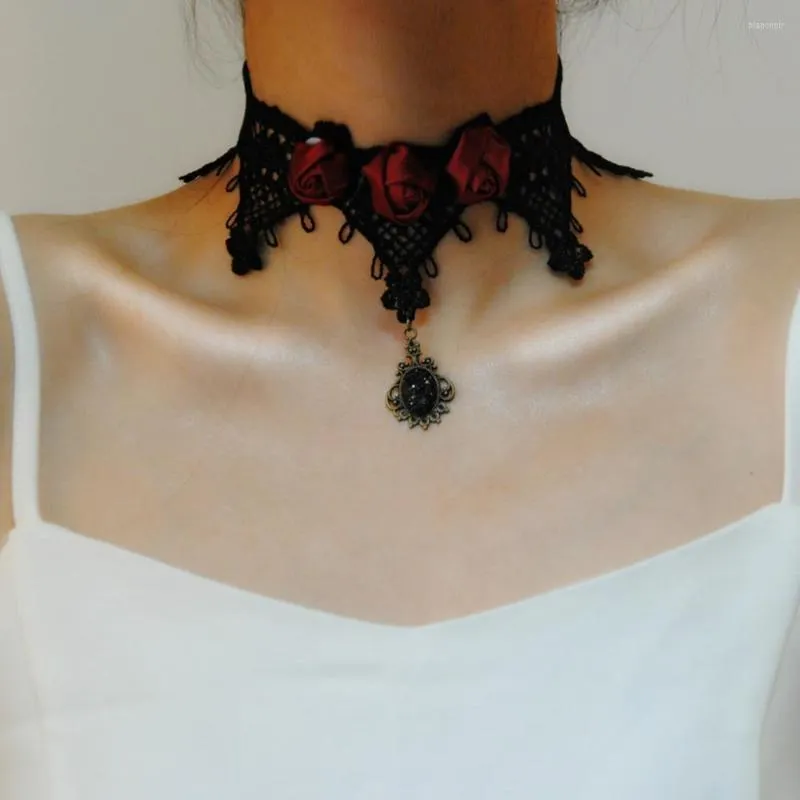 Choker Wedding Necklaces Cristal Gland De Tatouage Collier Noir Dentelle Vintage Femmes Bijoux Mariage