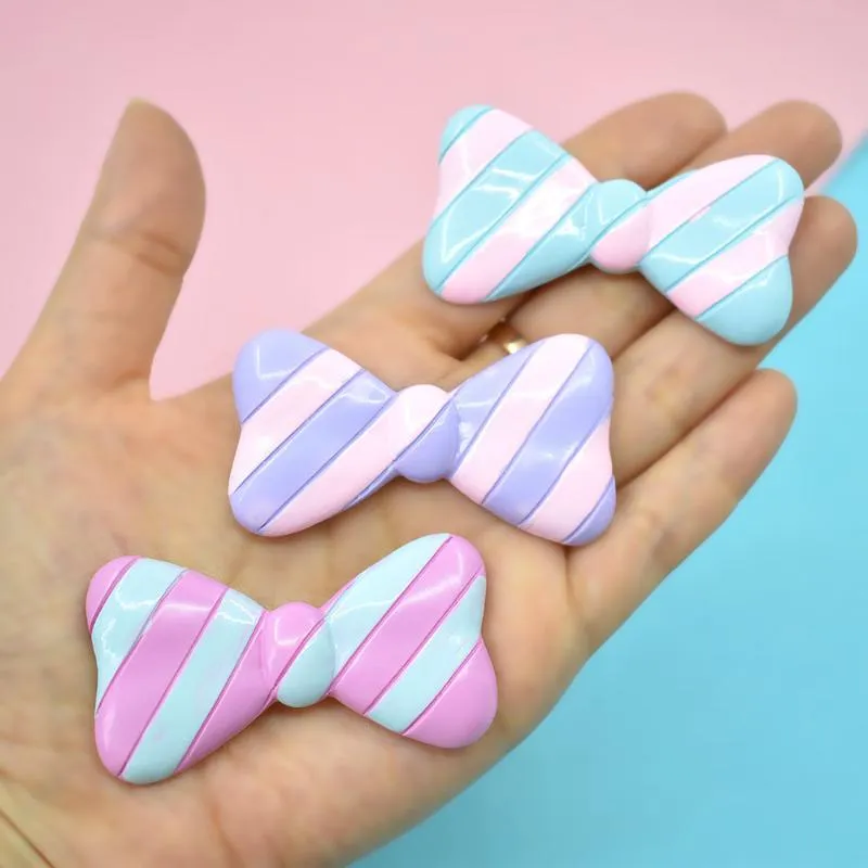 Figurine decorative Oggetti 2Pcs Flatback Kawaii Striped Bowknot Flat Back Cabochon in resina per fiocco per capelli Centro fai da te Scrapbooking Phone Dec