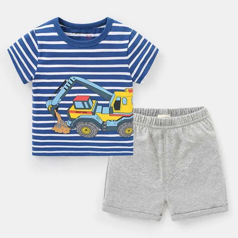 Nya baby pojkar flickor sommarkläder set tecknad nyfödd spädbarn kort ärm thirt shorts datorer unisex barnkläder