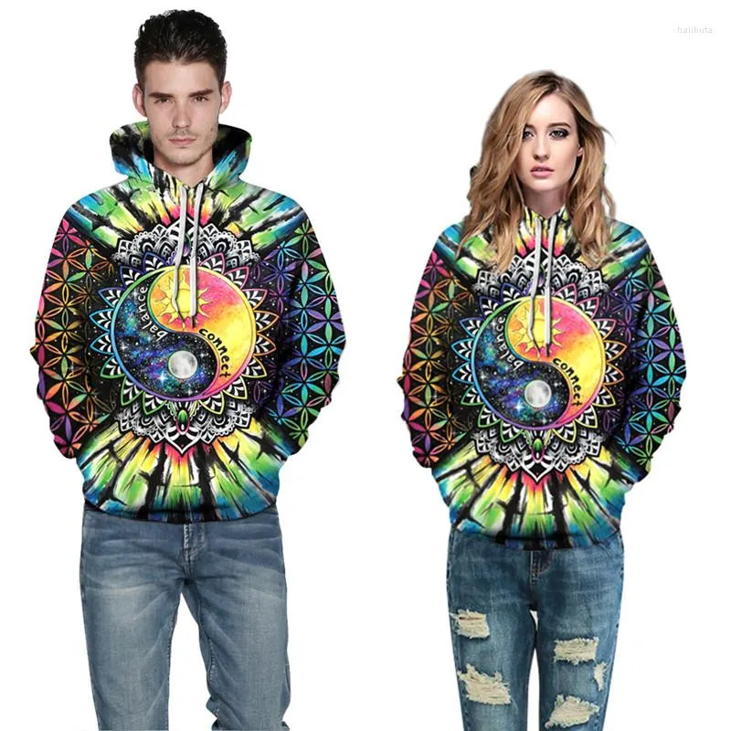 Men's Hoodies 2023 Fashion Hip Hop Men/women's Pullovers 3D Digital Print Colorful Eight Diagrams Hooded Long Sleeve Loose Polyester