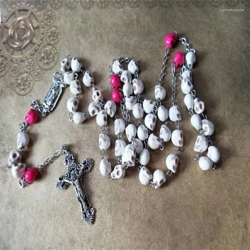 Подвесные ожерелья Dia de los muertos rosary Howlite черепа Гвадалупе Центра