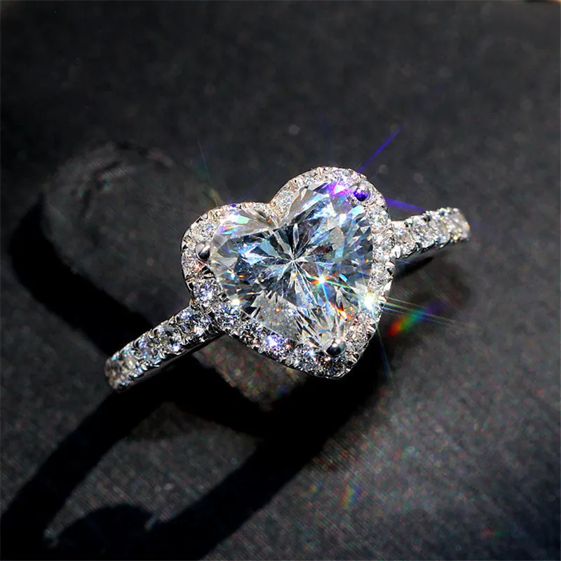 Heart Rings for Women Silver Color Wedding Engagement Bridal Jewelry Cubic Zirconia Stone Elegant Ring Accessories CC829