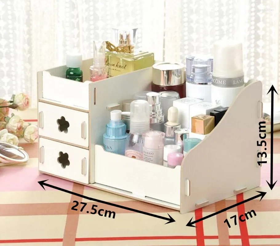 Boîtes de rangement en bois, boîte de rangement de bureau pour cosmétiques de grande capacité pour le maquillage, le vernis à ongles et les bijoux