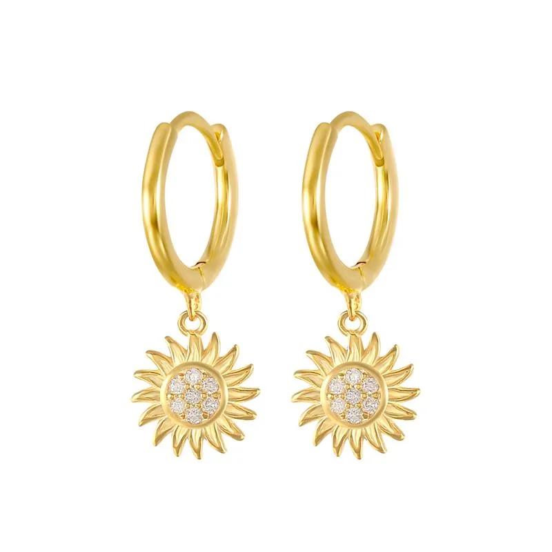 Hoopörhängen Huggie Canner 925 Sterling Silver Sun Flower Charms Drop Earring 2023 Rock Punk Fashion Zircon Gold Luxury Fine Jewelry Gift