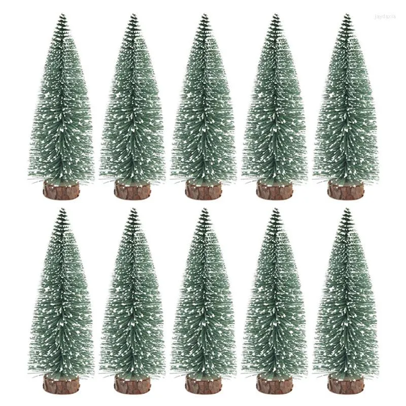 Decorazioni natalizie 10 pezzi 15 cm mini albero ornamenti da tavolo con figurina in PVC fai da te in pino innevato