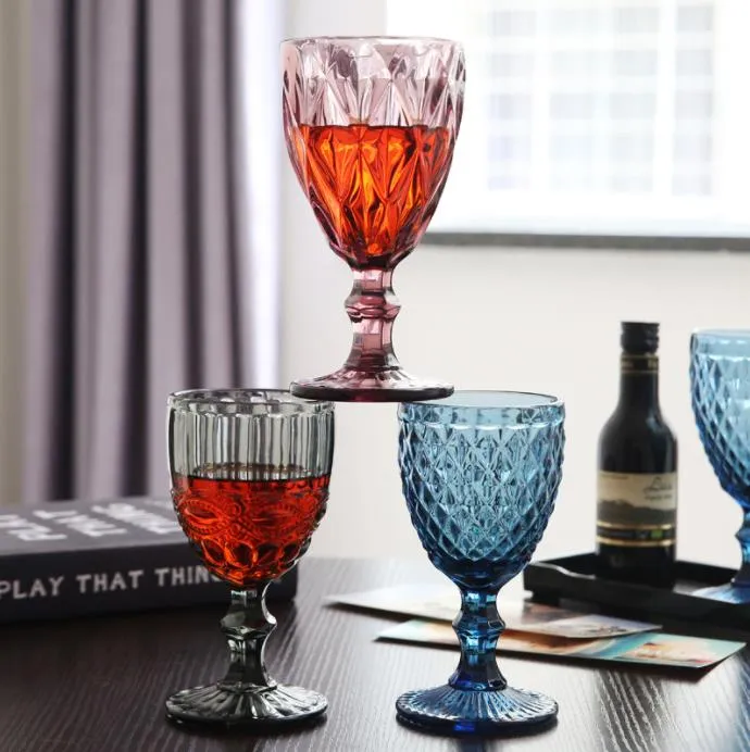 Europese stijl in reliëf wijn glas glas in lood bier Goblet Vintage Wine Glazen huishoudelijke sap Drinking Cup verdikt