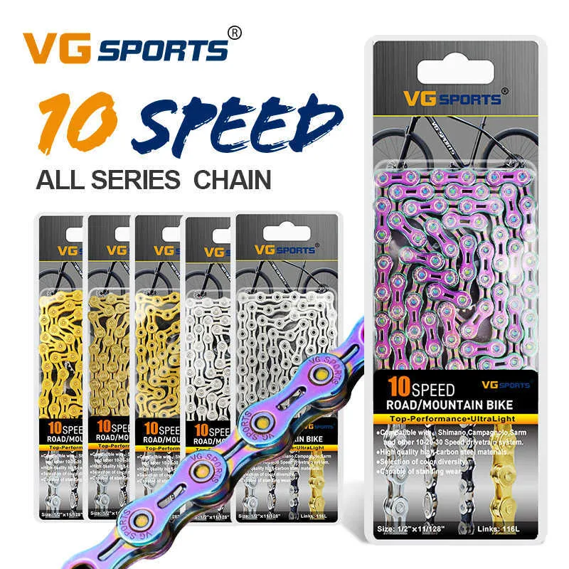 VG Sports Bicycle Chain 10 Speed ​​Half/Full Hollow Ultralight 116L 10S 20S 30S TI Gold MTB Mountain Road Chains Cykeldelar 0210