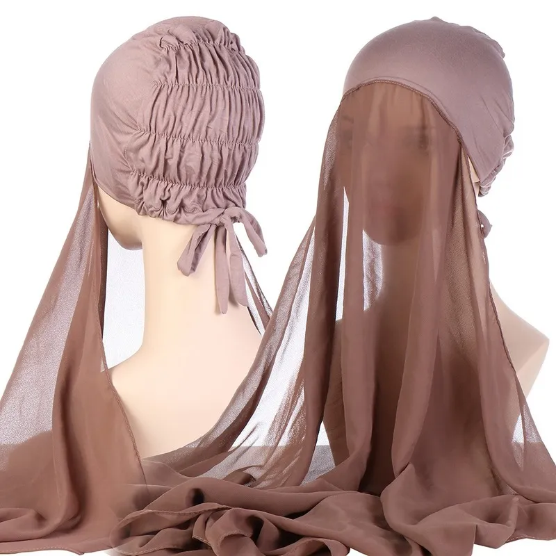 KepaHoo Sciarpa musulmana Scialle di chiffon con cappuccio sottoveste Fascia islamica Hijab Copricapo Copricapo Turbante Foulard Cappuccio con corda elastica