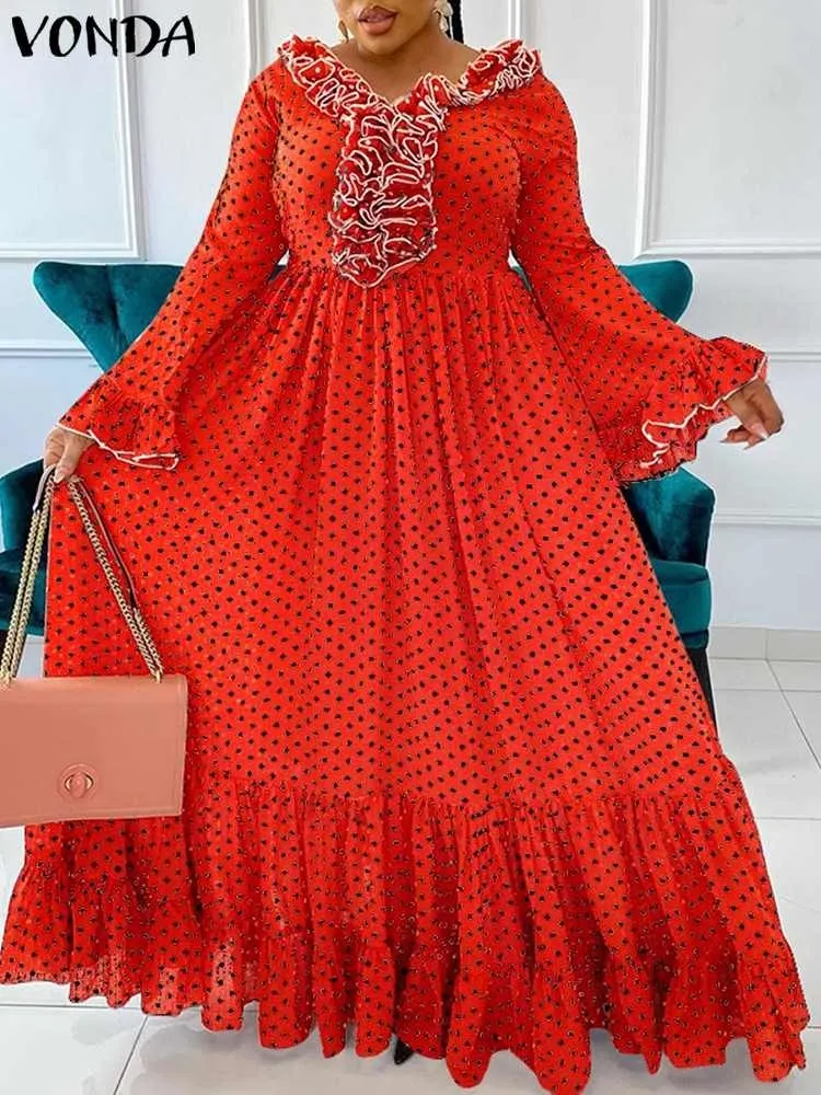 chinese dress ladies VONDA Women Long Maxi Dress 2021 Autumn Vintage Leopard Printed Sexy L –  DMI Store main image 1