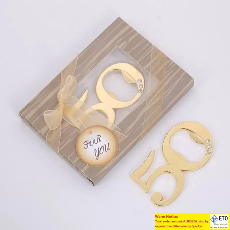 10pcllot dwa style 50th Design Gold Beer Bottle Opener Numer 50 Otwieracz na prezenty urodzinowe na rocznicę ślubu