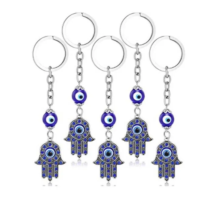 Hamsa Fatima Hand Key Rings Keychains Holder Greek Blue Evil Eye Pendants Key Chains Keyrings Turkish Lucky Jewelry gift
