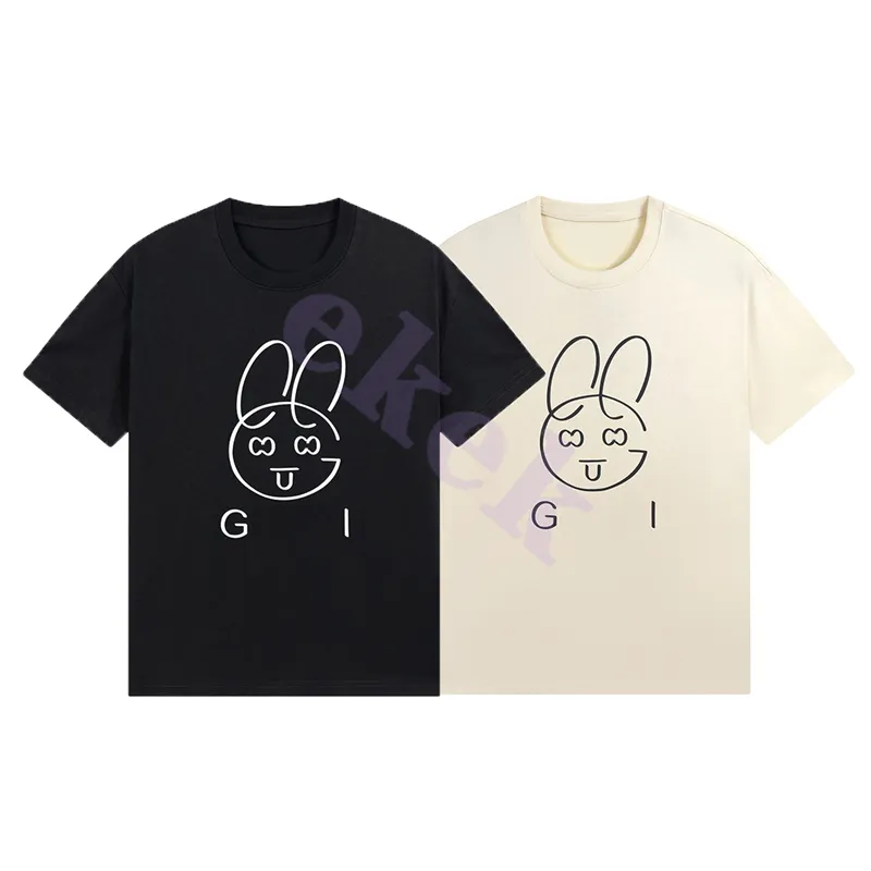 Marca de moda de luxo masculina camiseta rabbit letra impress￣o de manga curta pesco￧o redondo ver￣o de camiseta solta top preto damasco asi￡tico size m-2xl