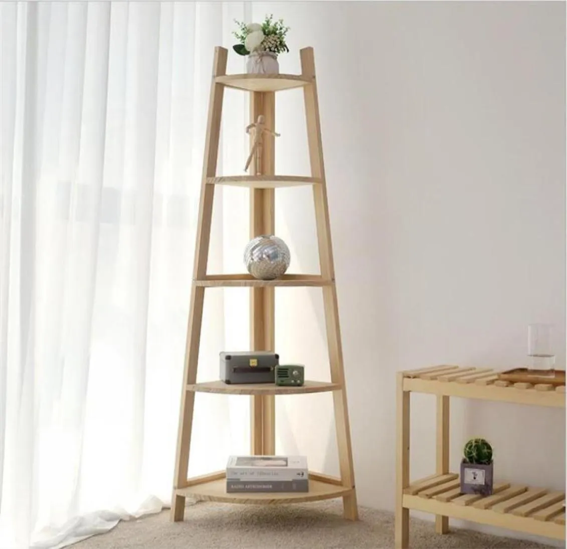 Hoekplank massief houten slaapkamer meubels statief meerlagige boekenplank moderne eenvoudige balkon hoeken bloemenrekken308T4891884