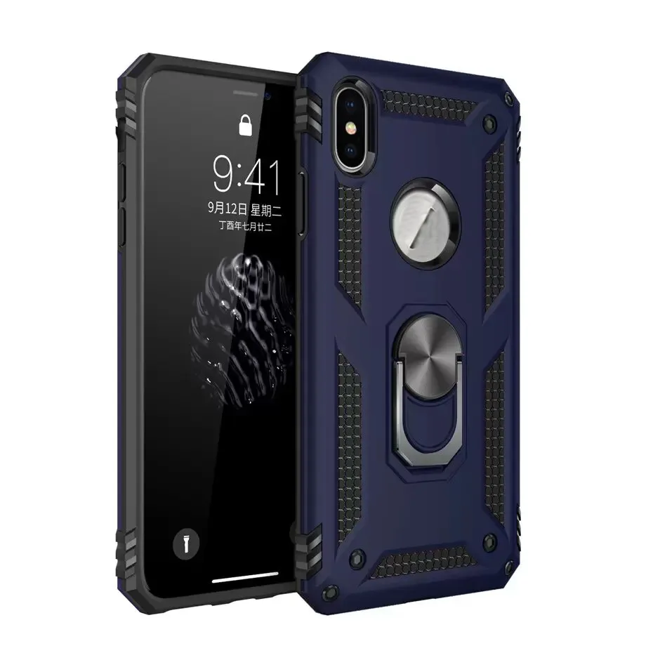 Antichoc Armor KickStand Cases pour iPhone 14 13 12 pro max mini 11 Pro XR XS Max Magnetic Ring Holder Magnet Anti-Fall Kickstand Case Cover