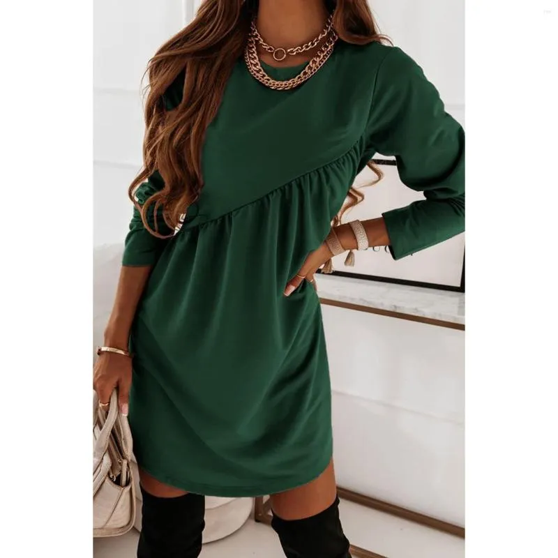 Casual Dresses for Women 2023 Elegant Long Sleeve Mini Tunic Dress Crewneck Loose Flowy Ruched Fashion Womens Vestidos