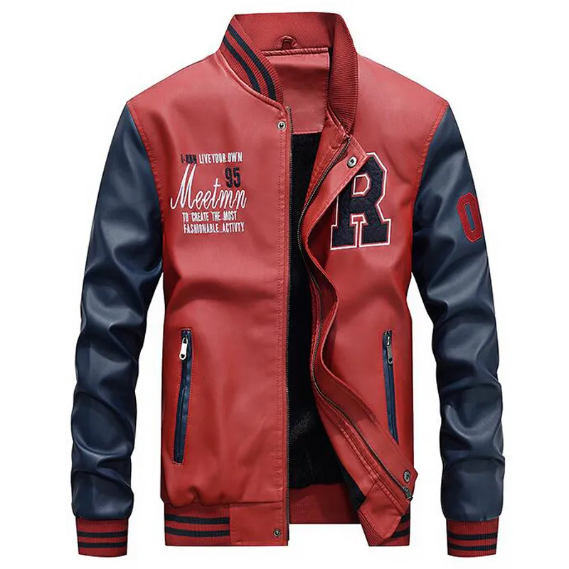 Herrenjacken Lederjacke Männer Casual Fleece verdicken Kunstleder Mäntel College Basebal Moto Biker Bomberjacken Jaqueta de Couro Masculino 230210