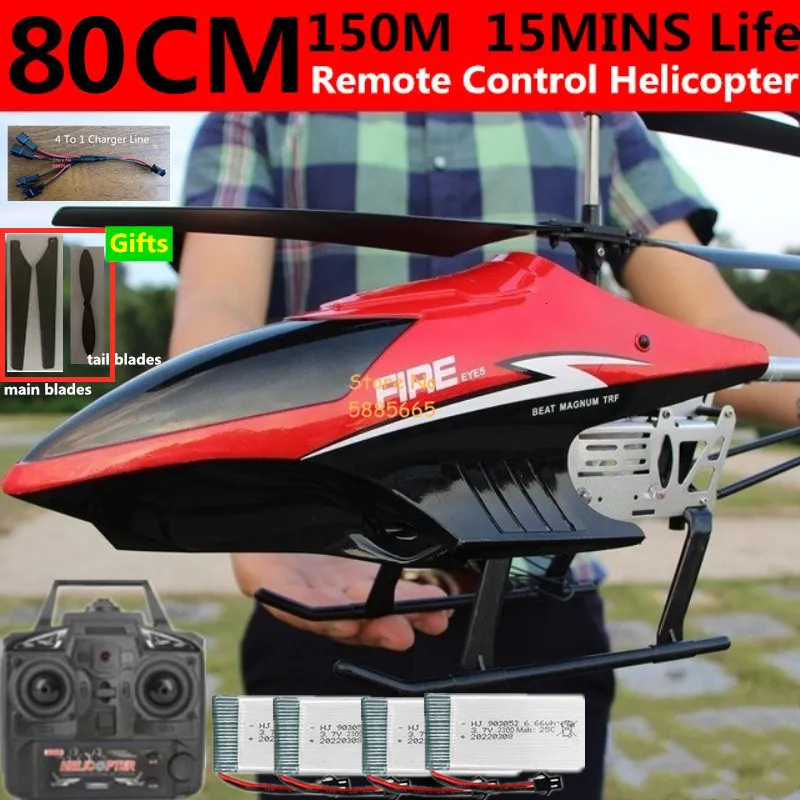 Aeronave elétrico/RC 80cm Modelo de controle remoto de liga grande e flexível Anti-Crash LED de helicóptero LED de helicóptero leve LED de helicóptero 230210