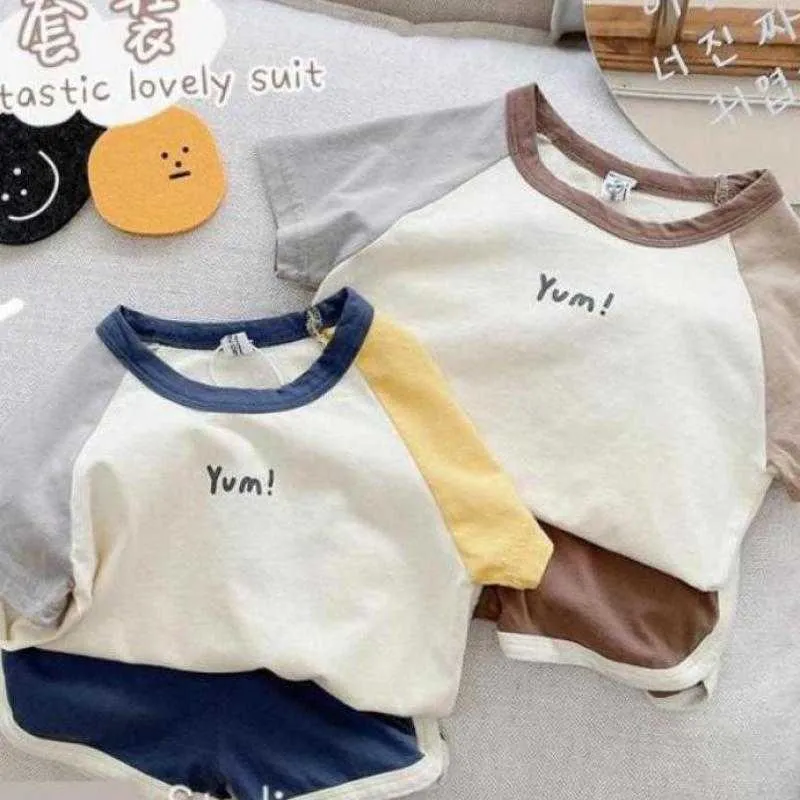 Trendy Farbe Passenden T-shirts Anzüge Neue Stil Casual Sport Sets Baby Jungen Dünne Baumwolle Oneck Tops Sommer Kleidung stücke