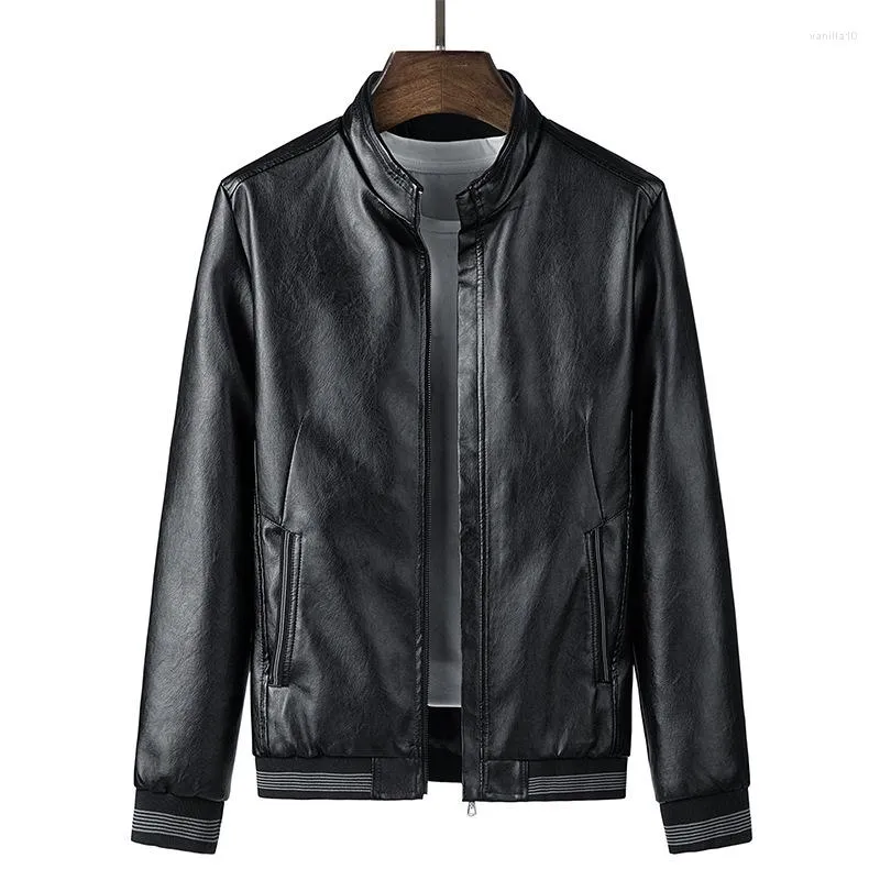 Herrenjacken Herren Schwarz Stehkragen Lederjacke Herbst Reißverschluss Herren Klassischer Motorrad Biker Mantel