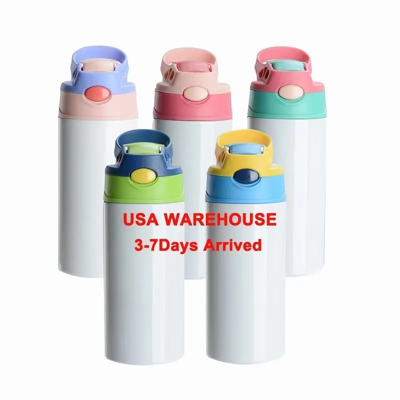 Thermoses 25pack USA Warehouse bulk 12oz Straight Sublimation Kids Flip Top Tumblers Water Bottle 230210