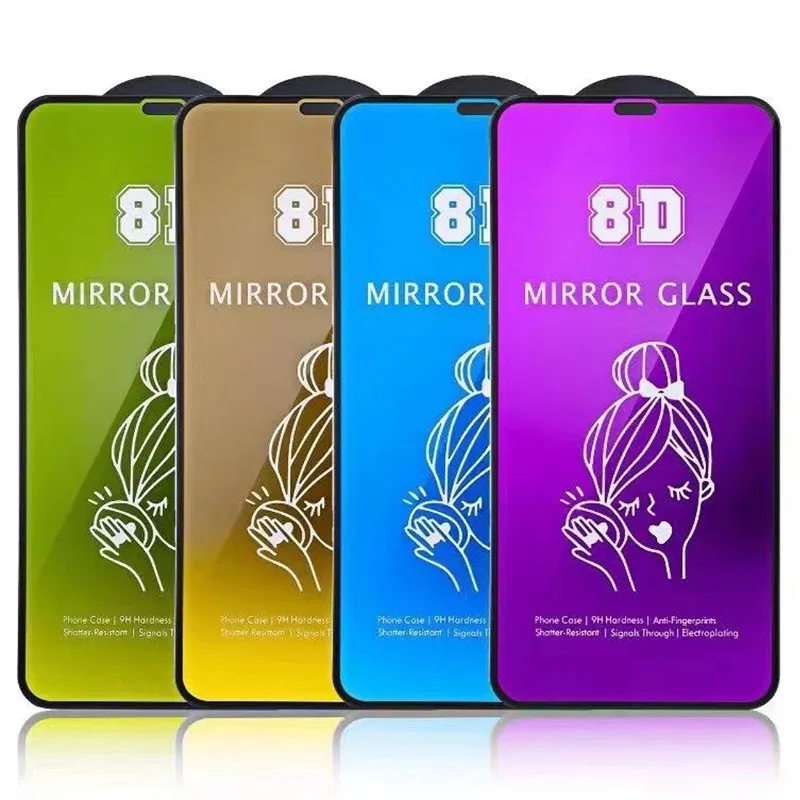 8D MIRROR Tempered Glass Full Cover Make Up Screen Protector Film For iPhone 14 13 Pro Max 12 Mini 11 XS XR X 8 7 6 Plus SE