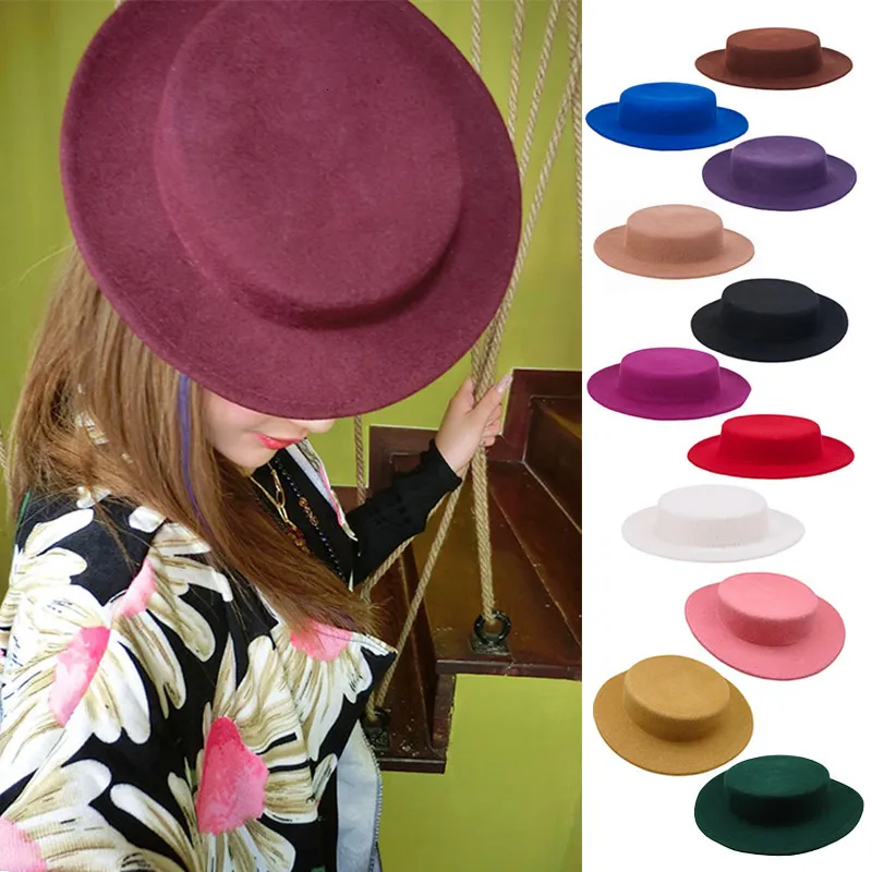 Cloche flache Wolle Filzhut Neigung Faszinatoren Kleid Fedoras Boilter Millinery Basis für Hochzeitsfeier Kopfbedeckung kostenlos Größe 230211