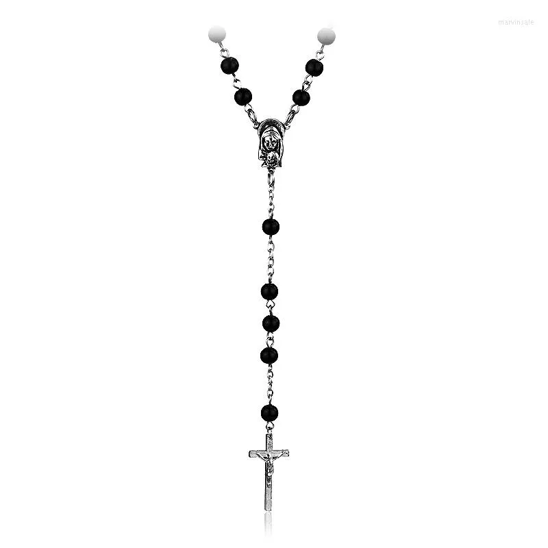 Pendant Necklaces 2023 Fashion Handmade Round Glass Bead Catholic Rosary Quality Cross Necklace Beads Religious Pendants Day Gifts